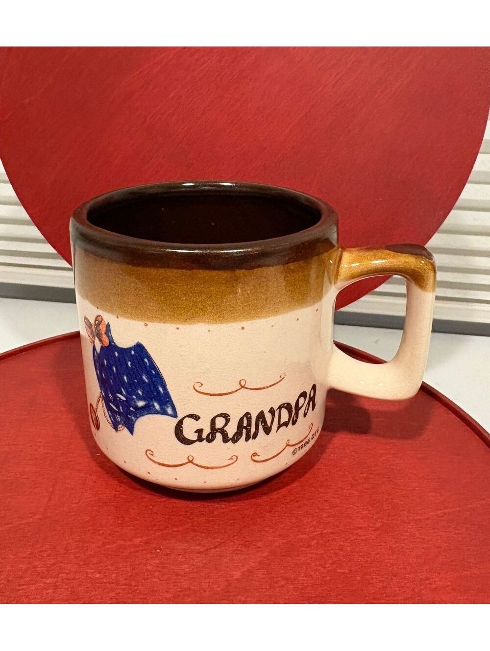 Vintage 1986 OTC Grandpa Ceramic Coffee Mug Brown and Cream